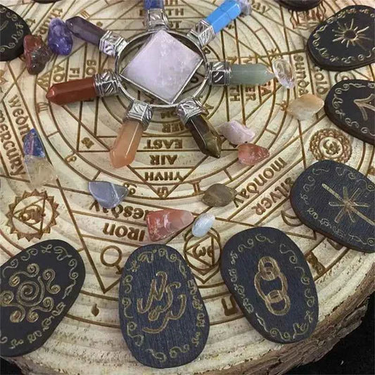 Tarot Cards Witch Witchcraft Wood Runes Stone Set Witches Rune Set Board Game Table Game Divination Runestones Tarot Decks