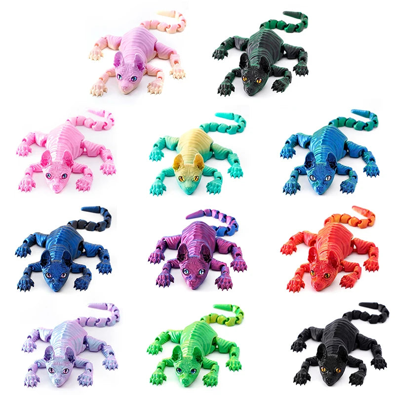 3D Printed Cat Animals Toy Realistic Hairless Figurine Articulated Cat Fidget Toy for Cat Lover Collector Home Decoration Toy