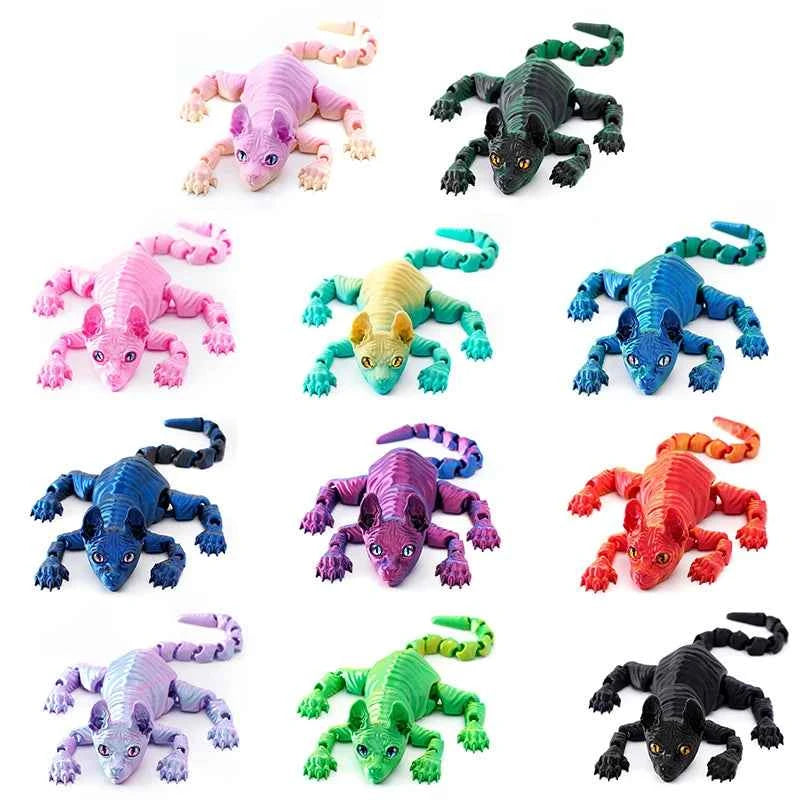 3D Printed Cat Animals Toy Realistic Hairless Figurine Articulated Cat Fidget Toy for Cat Lover Collector Home Decoration Toy - Pedlar's Attic