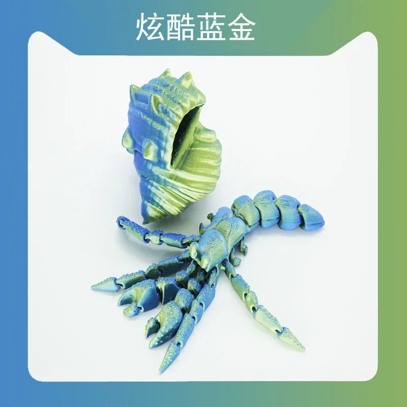 3D Printed Hermit Crab Figurine - Articulated Poseable Decor, Artistic Home & Desk Decoration, Unique Gift for Ocean Lovers