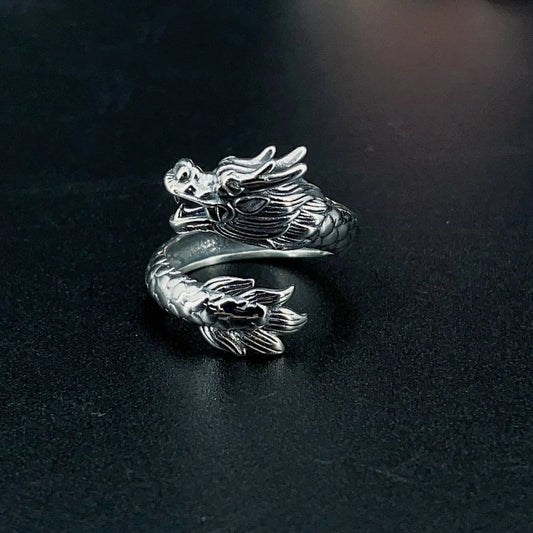 Vintage Chinese Style Dragon and Phoenix Auspicious Ring