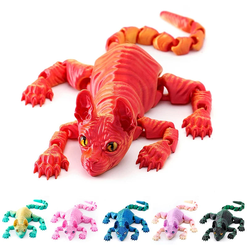 3D Printed Cat Animals Toy Realistic Hairless Figurine Articulated Cat Fidget Toy for Cat Lover Collector Home Decoration Toy