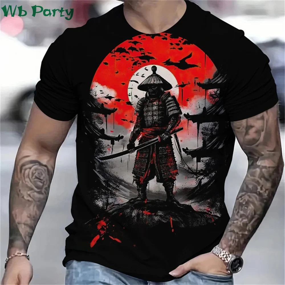 3D Printed Japan Samurai T shirt for Men Personality Pattern T-shirts Summer Fashion O-Neck Street Loose Tops Short Sleeve Tees
