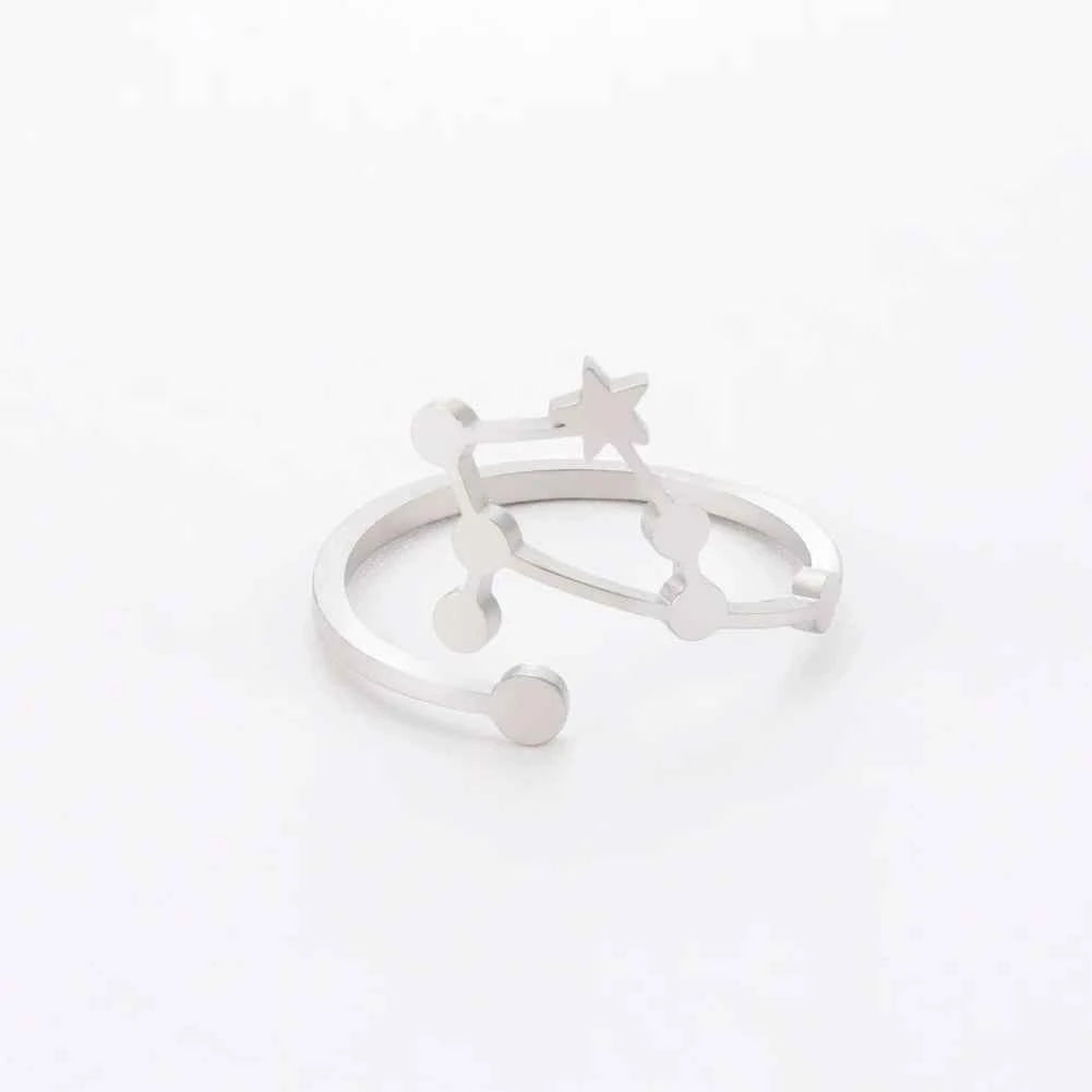 COOLTIME 12 Constellation Women's Ring Stainless Steel Zodiac Adjustable Rings Leo Virgo Libra Pisces Jewelry Birthday Gift