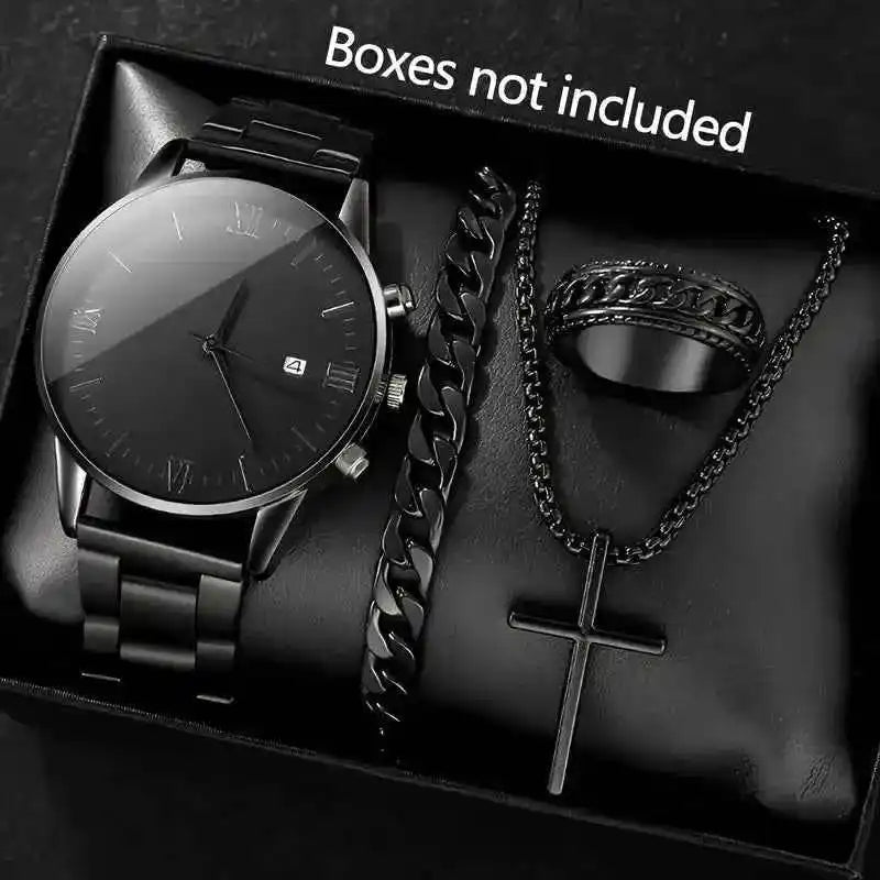 4-piece/set men's black minimalist quartz watch set - Pedlar's Attic