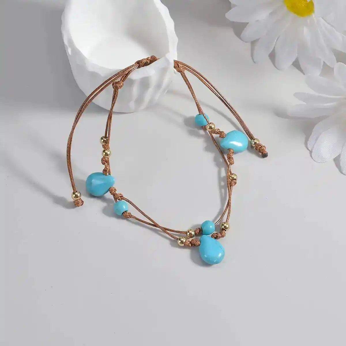 Barefoot & Rooted — Turquoise Woven Anklet