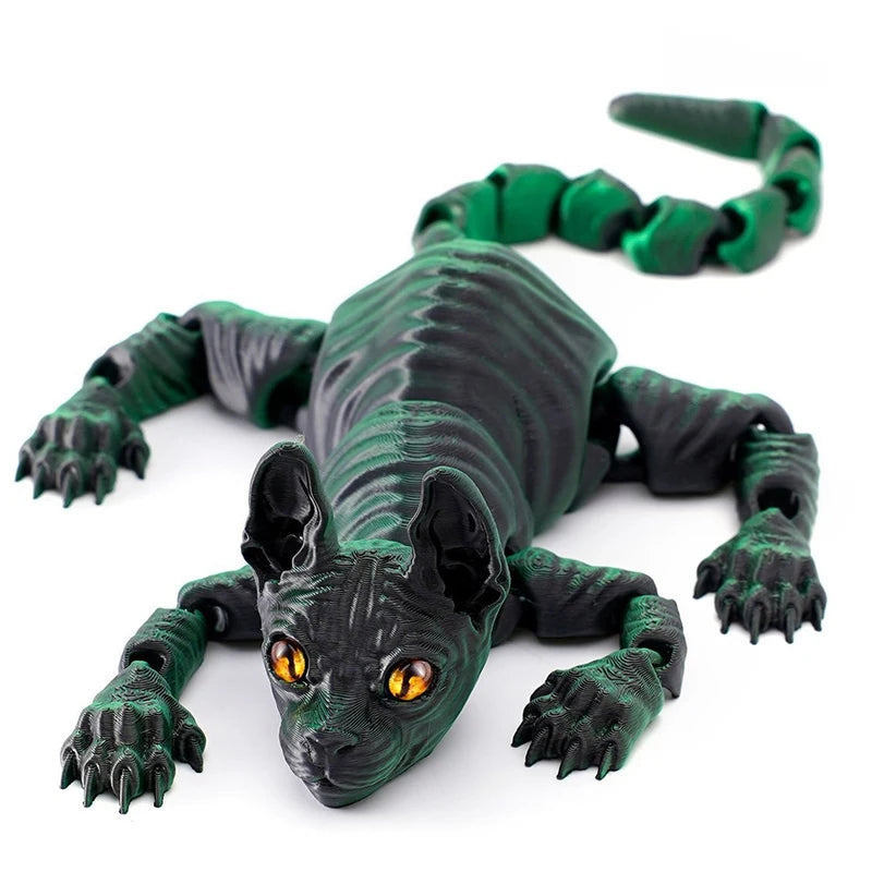 3D Printed Cat Animals Toy Realistic Hairless Figurine Articulated Cat Fidget Toy for Cat Lover Collector Home Decoration Toy