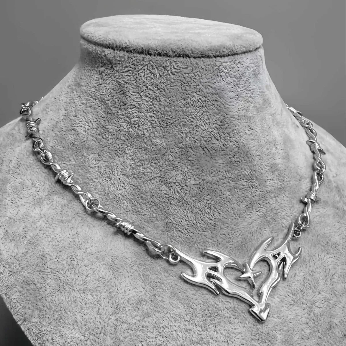 The Thornfire Heart — Gothic Flame & Barbed-Wire Choker