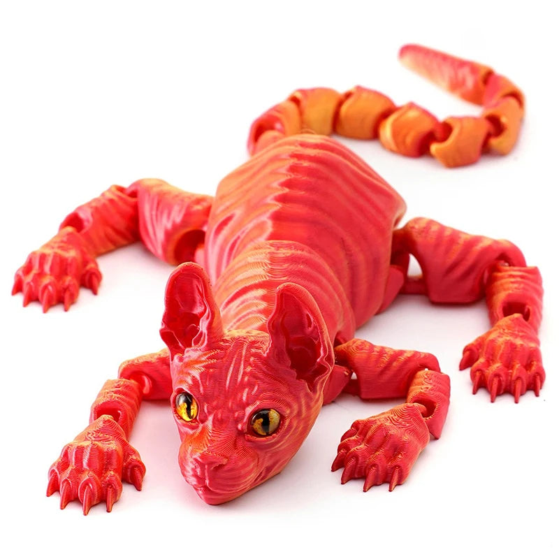 3D Printed Cat Animals Toy Realistic Hairless Figurine Articulated Cat Fidget Toy for Cat Lover Collector Home Decoration Toy