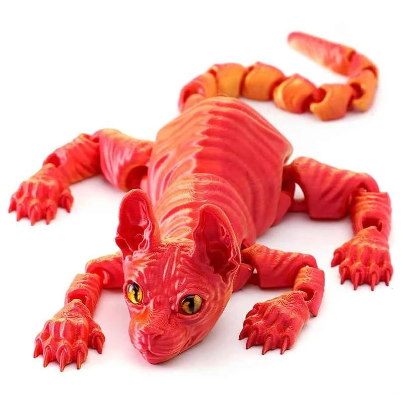 3D Printed Cat Animals Toy Realistic Hairless Figurine Articulated Cat Fidget Toy for Cat Lover Collector Home Decoration Toy - Pedlar's Attic