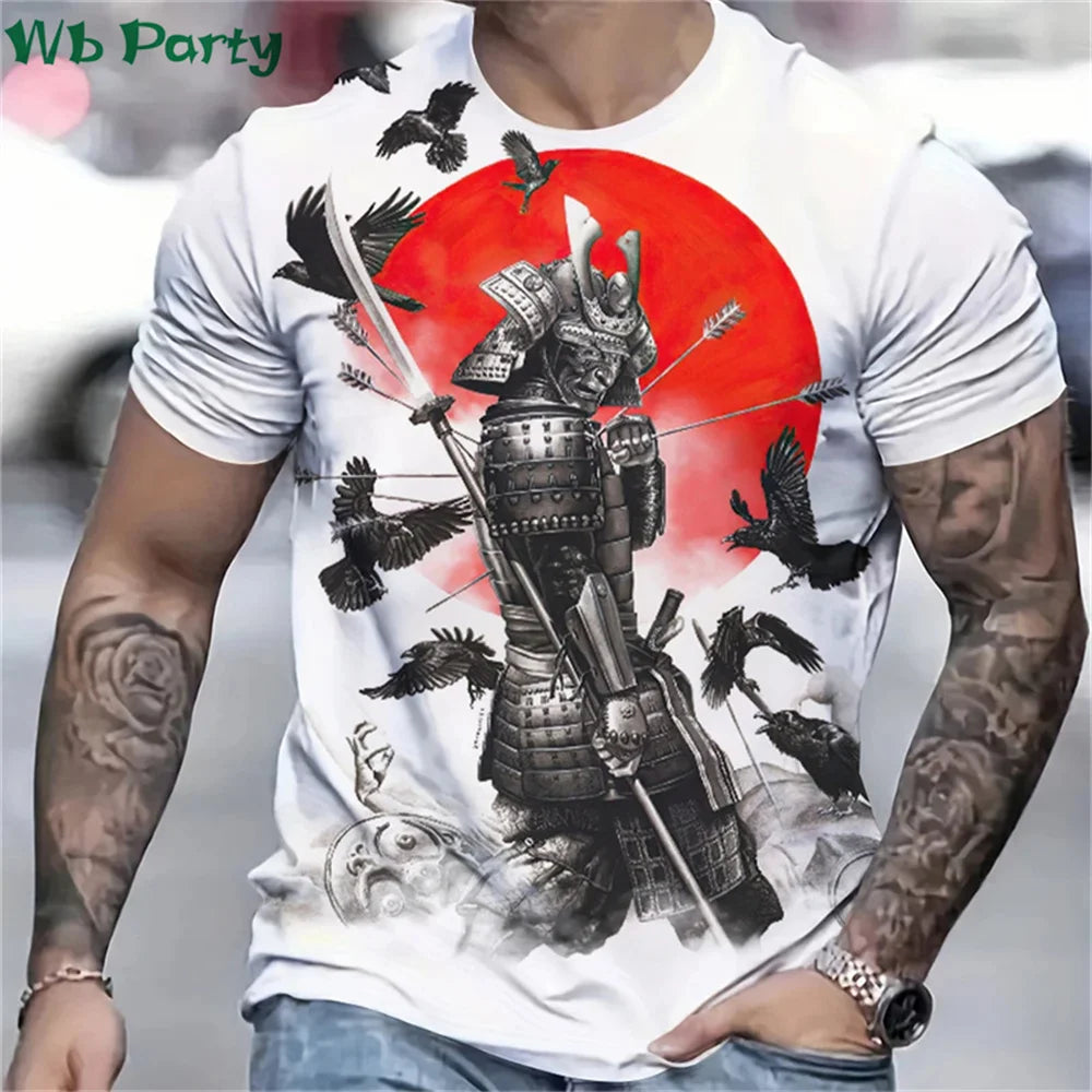 3D Printed Japan Samurai T shirt for Men Personality Pattern T-shirts Summer Fashion O-Neck Street Loose Tops Short Sleeve Tees