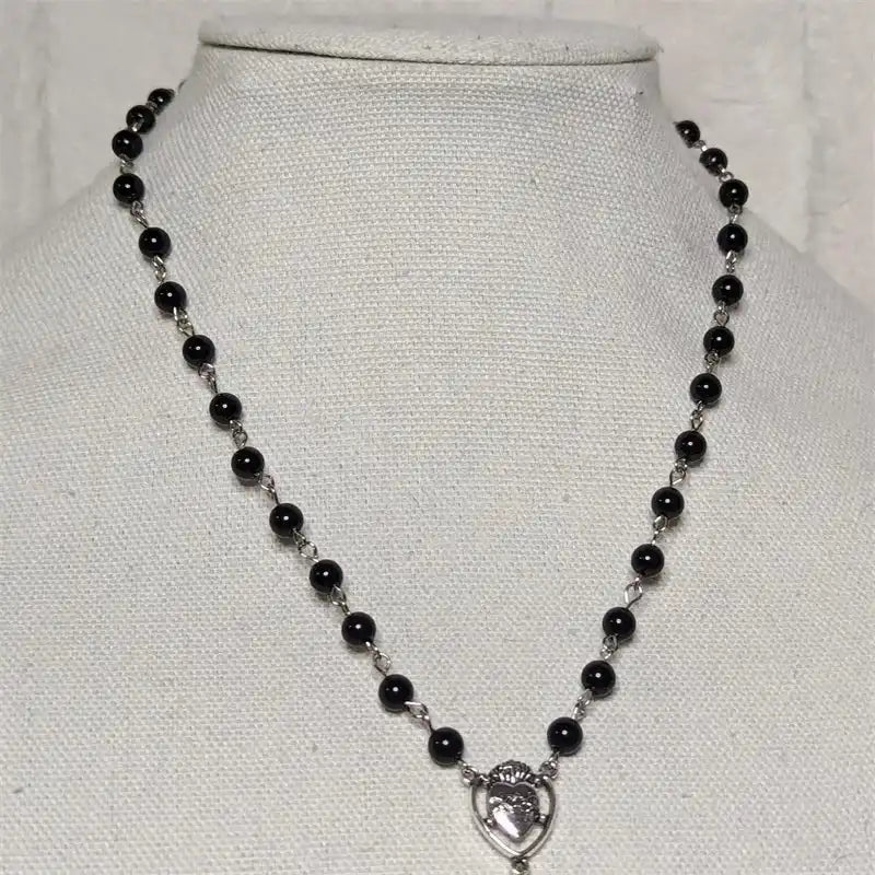 The Moth Knows the Cross — Gothic Death Moth Rosary Necklace