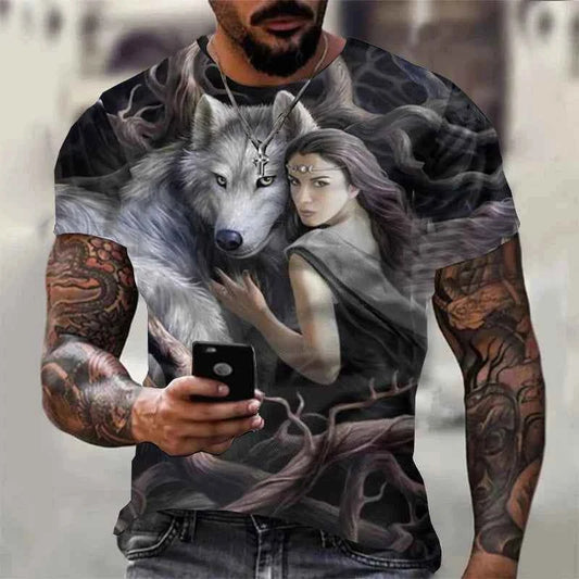 3D Wolf Print Harajuku Men's T-shirts 4