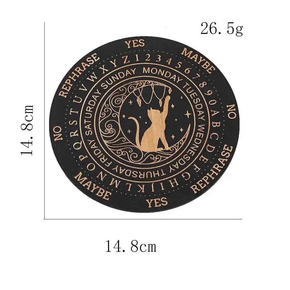 Mystic Moon Spirit Cat Pendulum Board Black Round Magics Meditation Decision Plate Metaphysical Healing Witch Beginners giftware - Pedlar's Attic