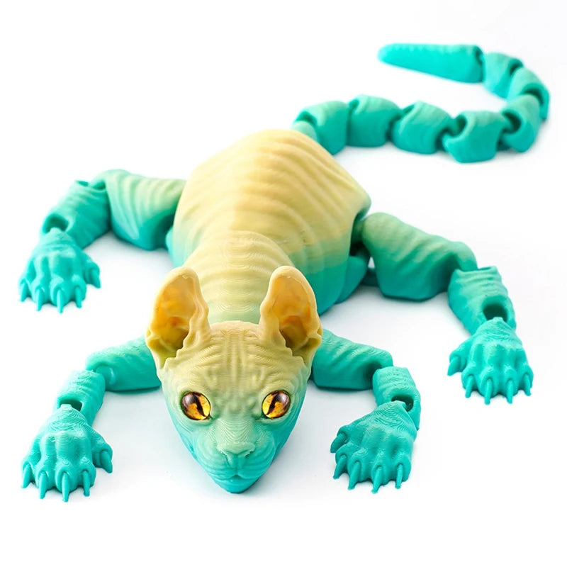 3D Printed Cat Animals Toy Realistic Hairless Figurine Articulated Cat Fidget Toy for Cat Lover Collector Home Decoration Toy