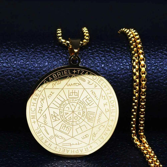 WEN Seven Archangels Amulet Stainless Steel Necklaces Men Seal of Solomon Talisman Necklace Protection Jewelry collar