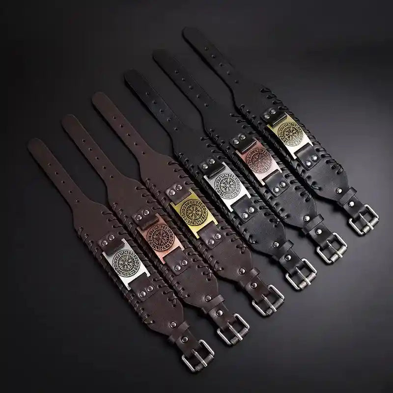 Nordic/ Viking Compass Leather Bracelet - Pedlar's Attic