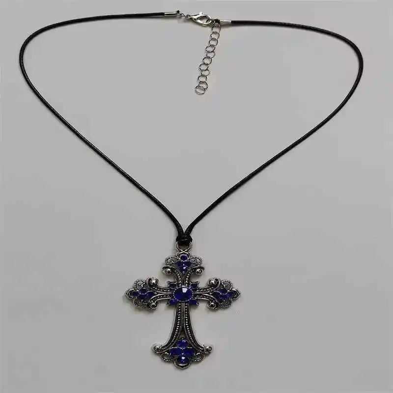 Sparkling Rhinestone Cross Choker Necklace - Bold Spiral Design for Goth & Punk Fashion Lovers - Pedlar's Attic