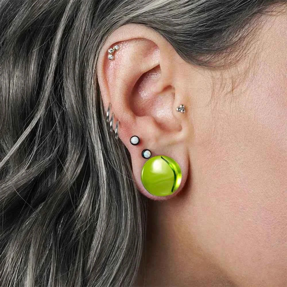 2PCS Fashin Waist Drum Green/Red Glass Ear Tunnel&Plugs Round Night Light Solid Ear Expander Strengthed Ear Weight Body Jewelry - Pedlar's Attic