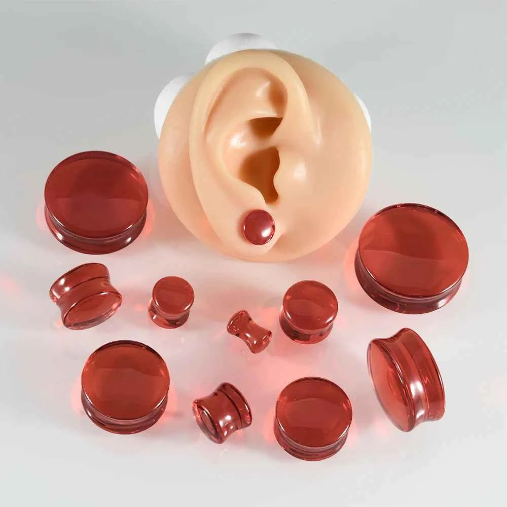 2PCS Fashin Waist Drum Green/Red Glass Ear Tunnel&Plugs Round Night Light Solid Ear Expander Strengthed Ear Weight Body Jewelry - Pedlar's Attic