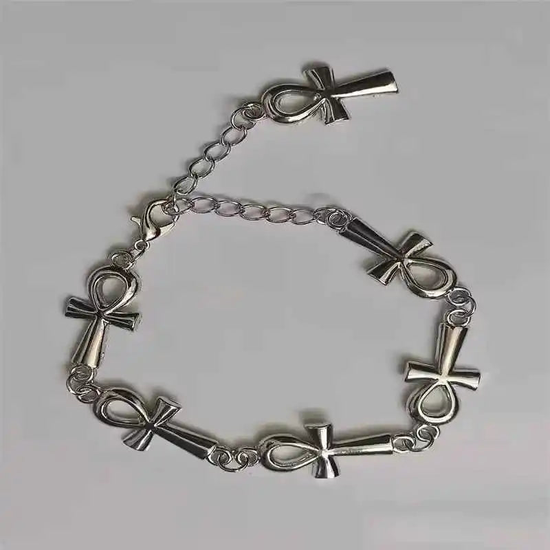 Ankh Charm Bracelet - Gothic Vampire Jewelry with Victorian Cross Links for Wicca Enthusiasts - Pedlar's Attic