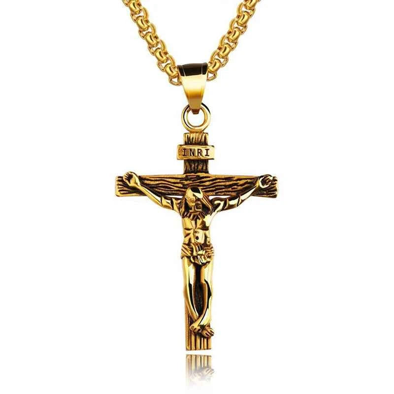 Religious Jesus Cross Stainless Steel Necklace For Men Fashion Gold Silver Color Cross Pendent With Chain Necklace Jewelry Gift