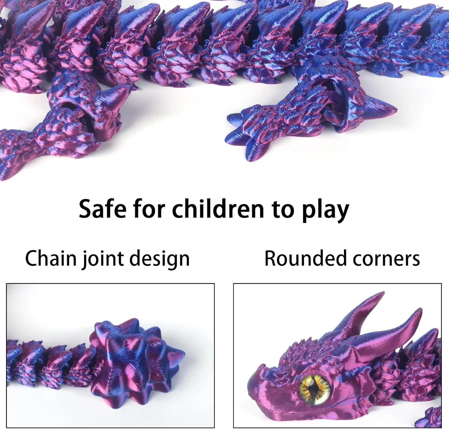 3D Printed Dragon,Vivid Eyes, 3D Printed Flexible Articulated Dragon,Home Office Decor Executive Desk Toys