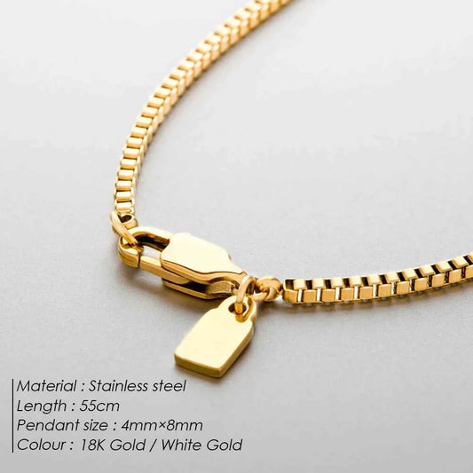 ELANDIS Stainless Steel Waterproof Platinum Charm 1.5MM Box Chain Necklace in White Golden Men's  Fine Gift Jewelry Dropshipping