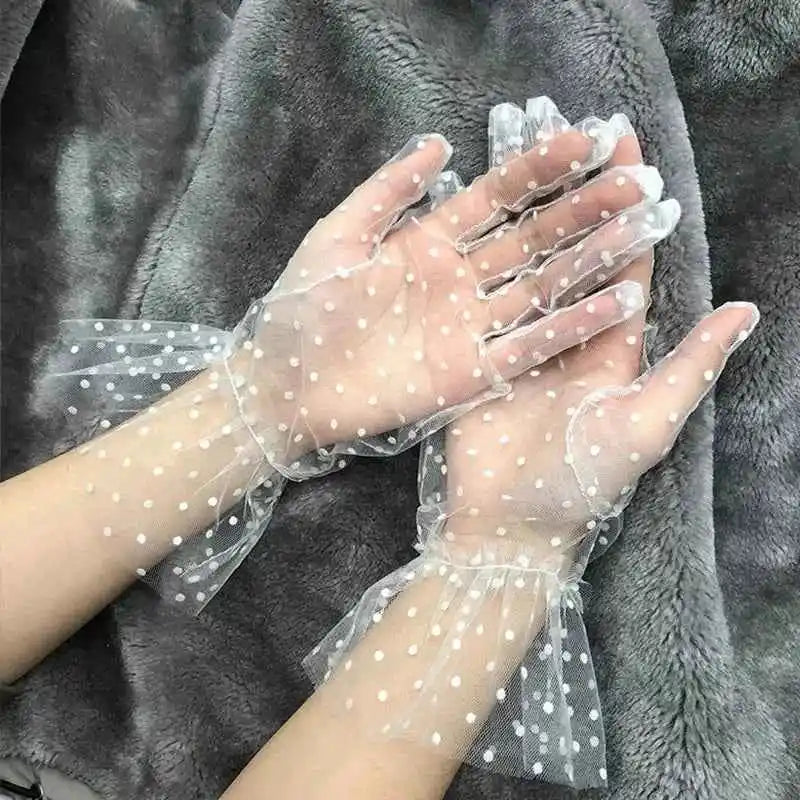 Glamourous Vibes Mesh Tulle Gloves - Sexy Transparent Dot Print for Club, Prom & Dance - Pedlar's Attic
