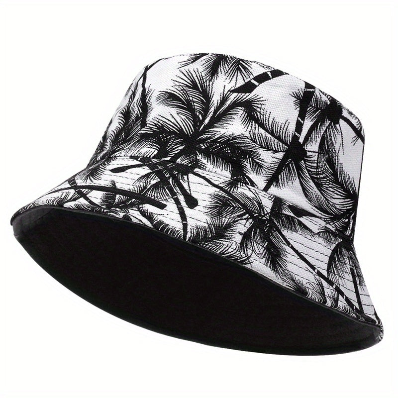 1pc Mens Fashionable Leaf Pattern Woven Polyester Bucket Hat - Non-Stretch, Classic Design, Perfect for Outdoor Activities - Durable and Comfortable