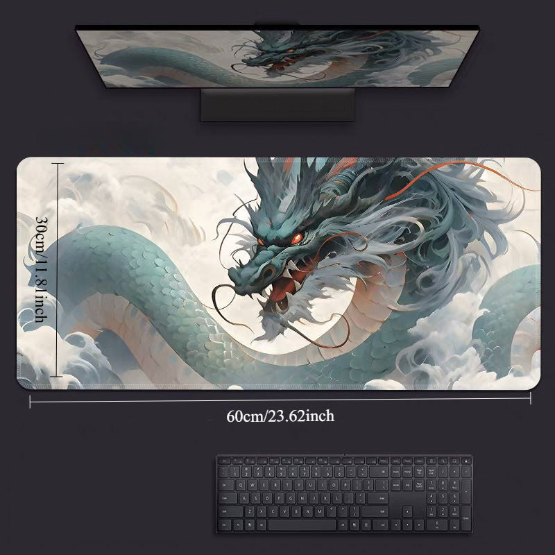 Dual Dragon Design Gaming Mouse Pad with Wrist Support, Oversized, Non-Slip Base, Desk Mat for Office and Home Use, Ergonomic Wrist Support|Animestyle Pad|Silicone Mouse Pad