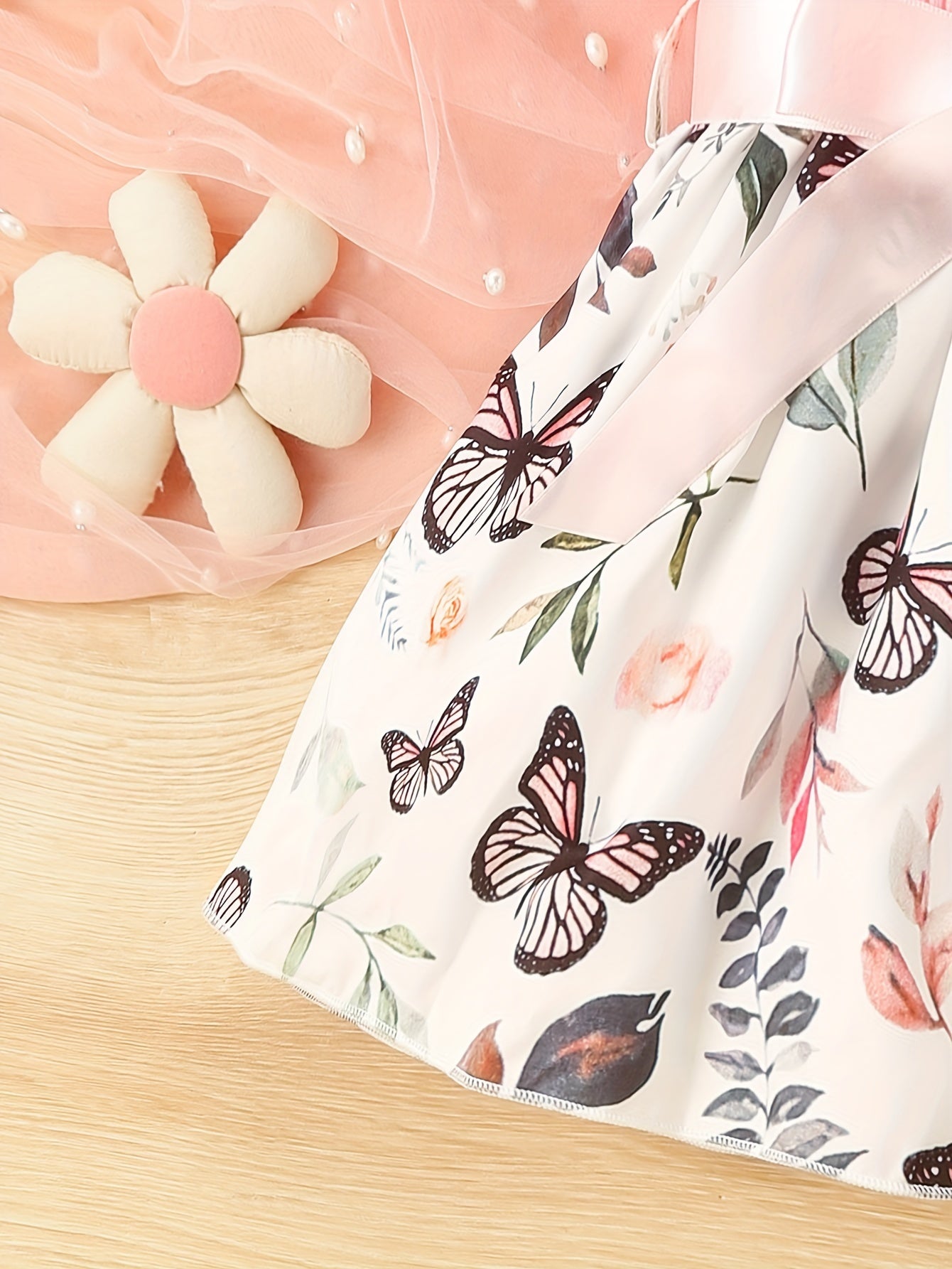 Baby Girls Cute Butterfly Graphic Print Ruffled Sleeve Belted Dress, Kids Summer Comfortable Clothes