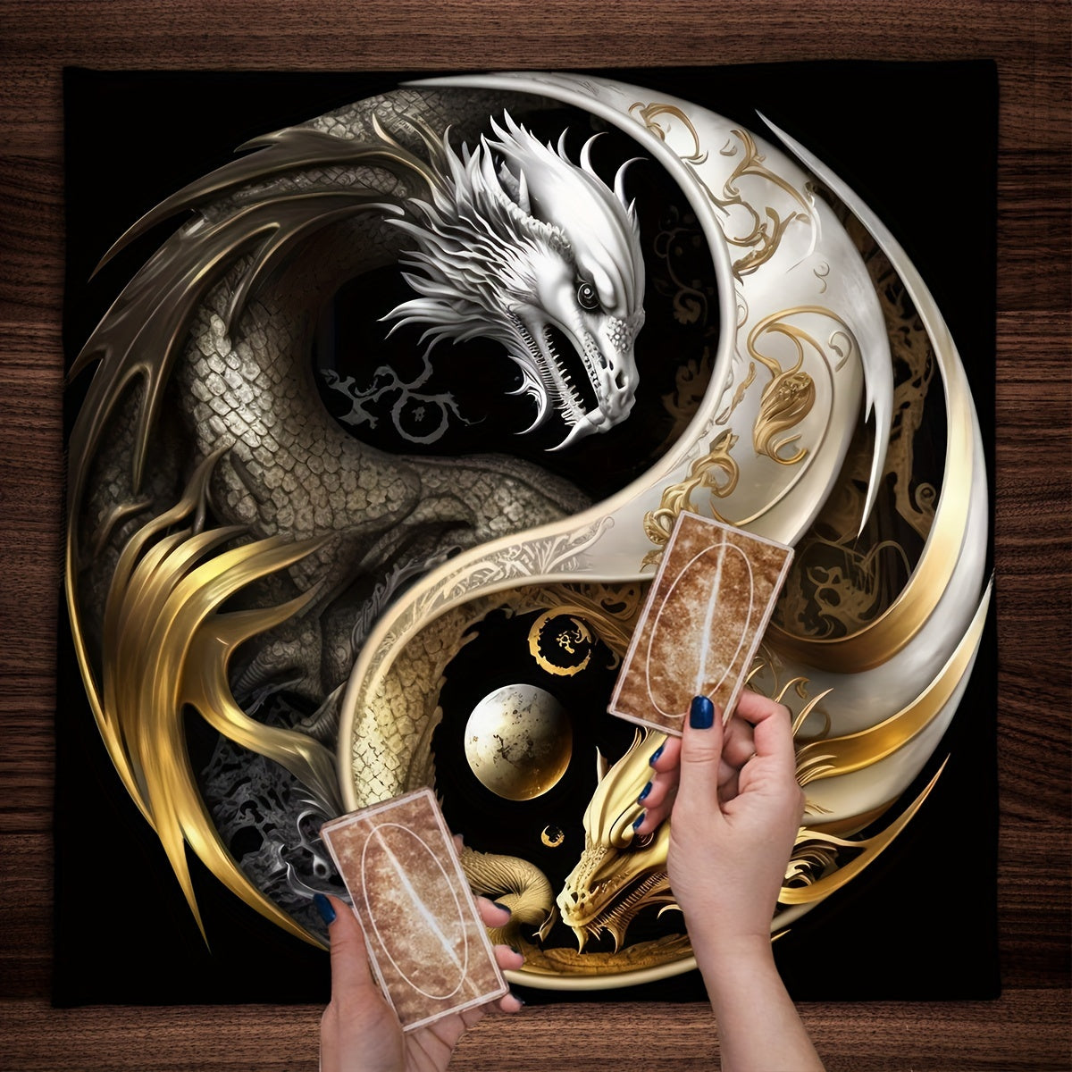 1pc, Chinese Dragon Tarot Card Tablecloth Tapestry Black Moon Starry Sky Dragons Tarot Tablecloth For Spread Tarot Reading Cloth Wall Decoration Home Room Decor