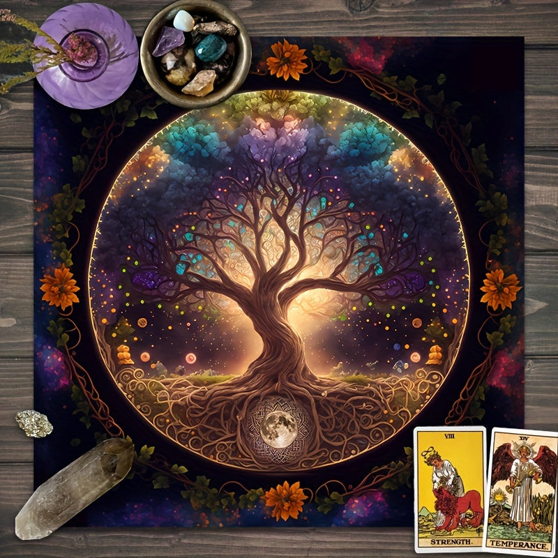Tree Of Life Tarot Card Tablecloth - Polyester, Perfect For Witchcraft & Astrology Readings, Party Game Mat
