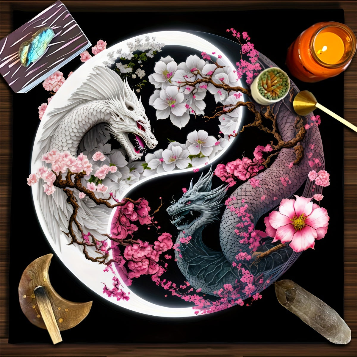 1pc, Chinese Dragon Tarot Card Tablecloth Tapestry Black Moon Starry Sky Dragons Tarot Tablecloth For Spread Tarot Reading Cloth Wall Decoration Home Room Decor