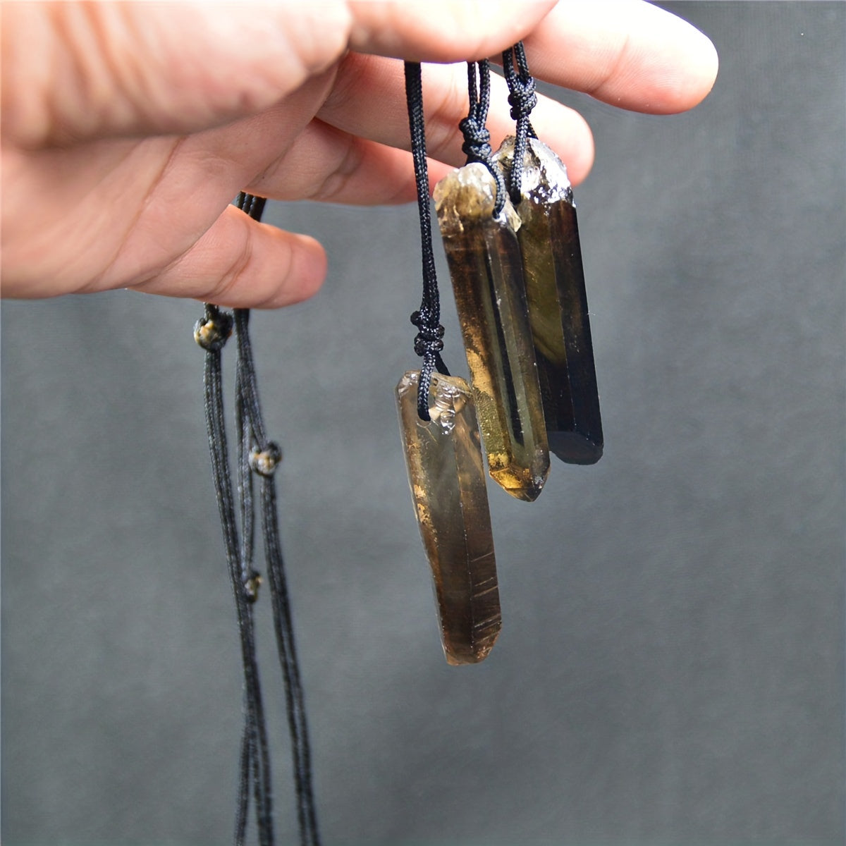 Natural Smoky Quartz Necklace, Crystal Pendant Gem Stone Quartz Pendulum Reiki Chakra Jewelry