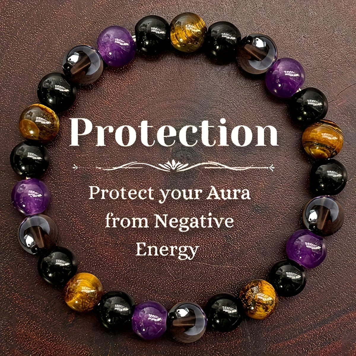 1pc Natural Tiger Eye & Amethyst Beaded Bracelet, Elastic Protection Healing Crystal Bracelet for Men and Women, Energy Balancing Unscented Solid Jewelry Gift