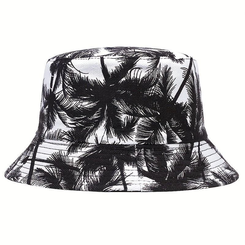 1pc Mens Fashionable Leaf Pattern Woven Polyester Bucket Hat - Non-Stretch, Classic Design, Perfect for Outdoor Activities - Durable and Comfortable
