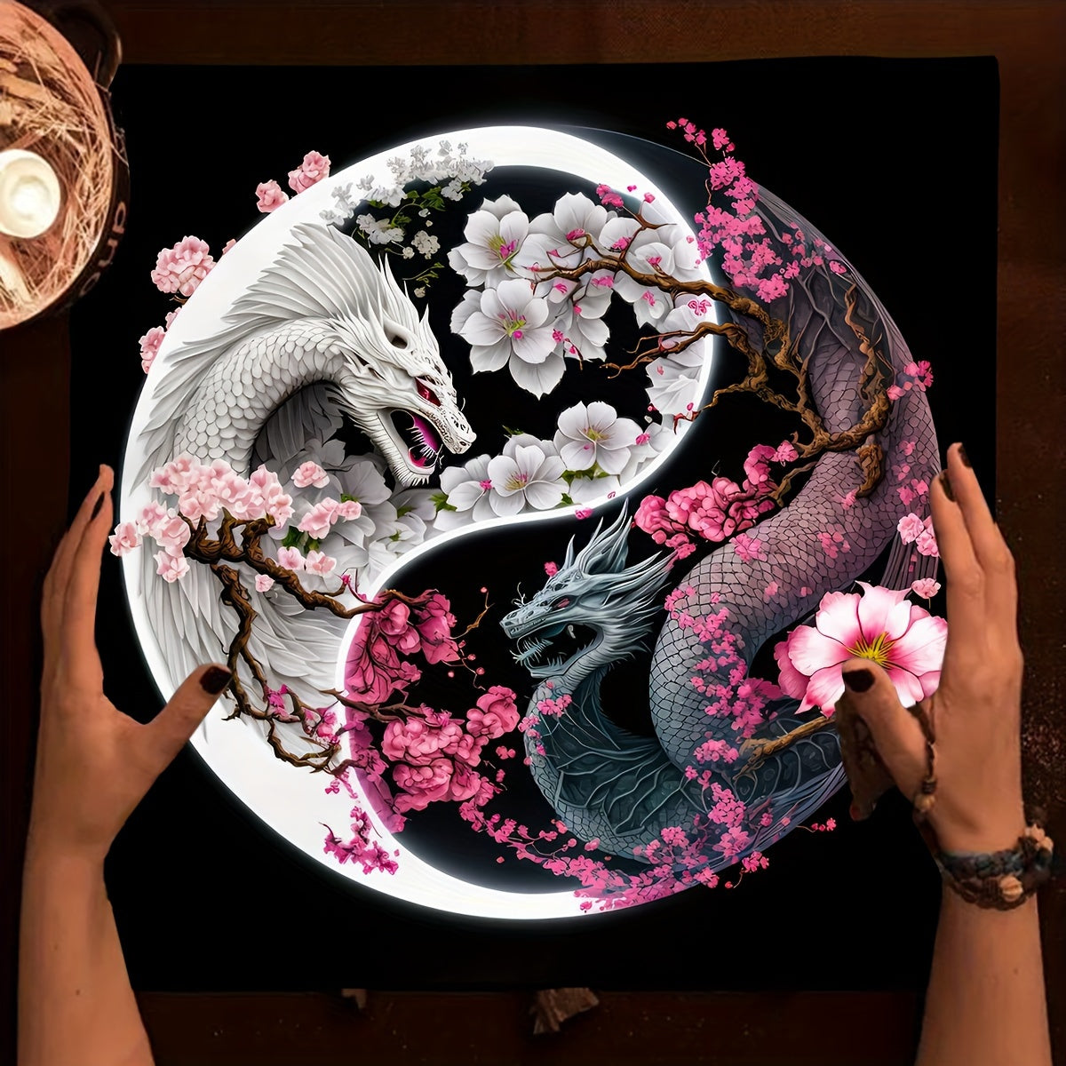 1pc, Chinese Dragon Tarot Card Tablecloth Tapestry Black Moon Starry Sky Dragons Tarot Tablecloth For Spread Tarot Reading Cloth Wall Decoration Home Room Decor