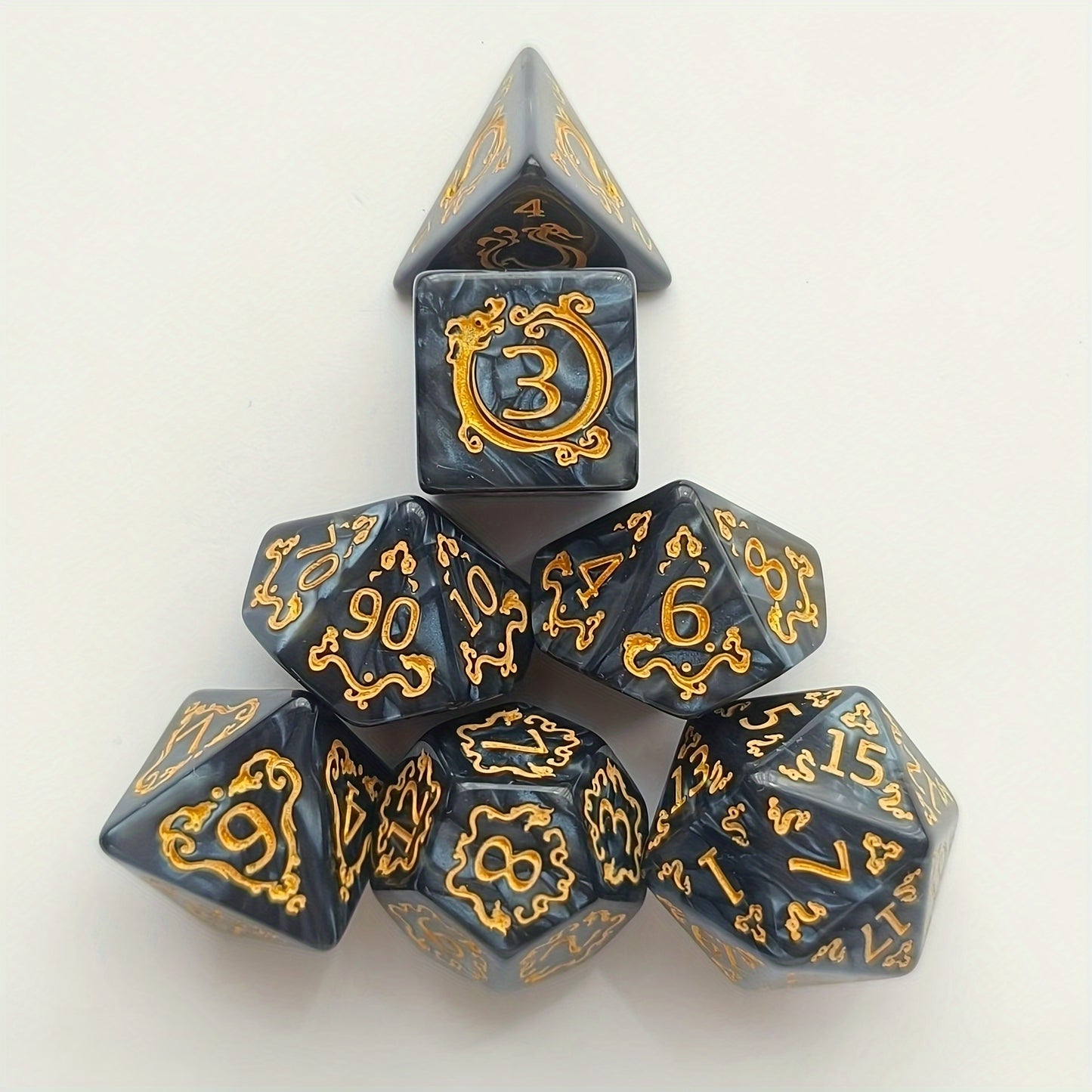 Polyhedral Dragon Pattern Dice Set for DND - Acrylic 7-Piece RPG Dice Set, Hexahedron Shape, Ideal for Role-Playing Luck-Based Games, Suitable for Ages 14+