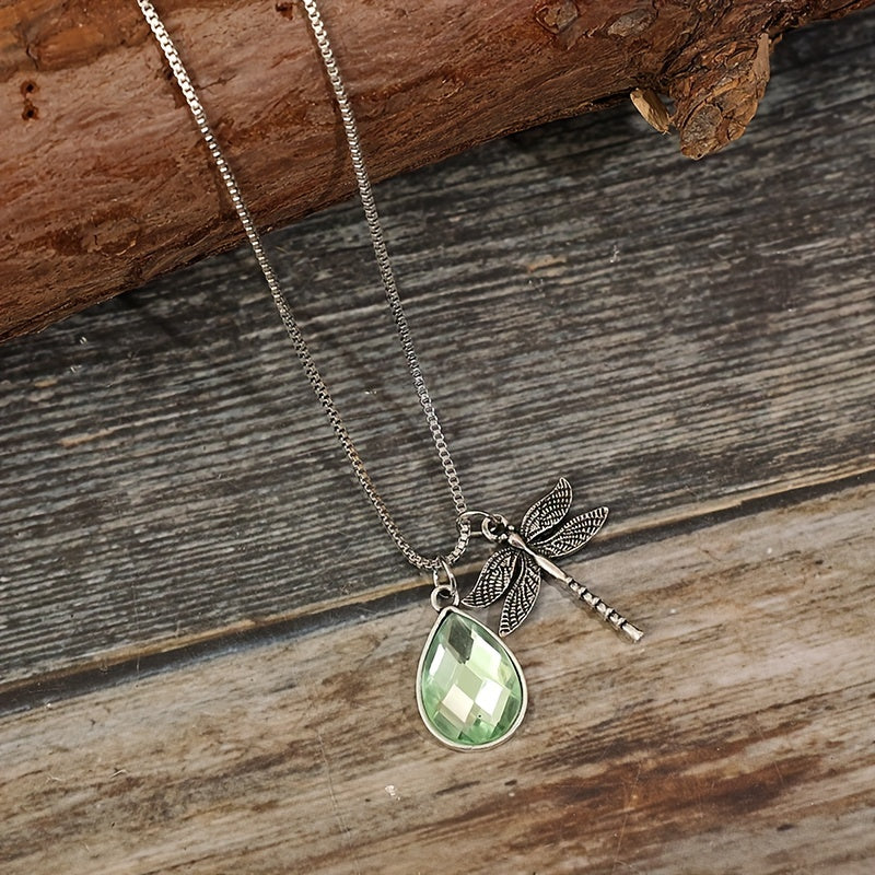 Stunning Dragonfly and Teardrop Zircon Pendant Necklace - Silver Plated Jewelry for a Chic Look