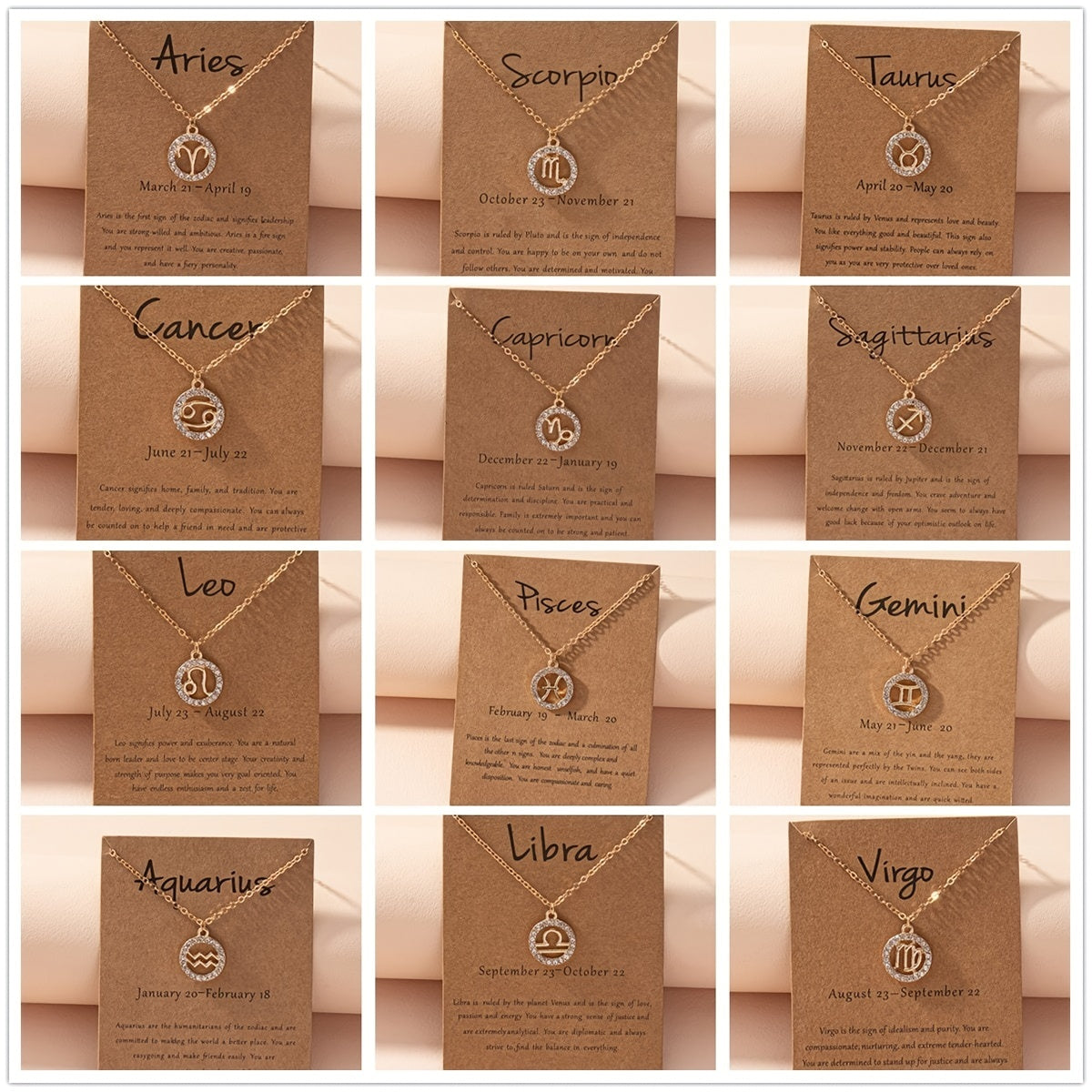 Twelve Zodiac Constellations Pendant Necklace - Elegant Chain, Letter Horoscope, Birthday Blessing Card Included, Unique Astrology Gift for Him/Her, Perfect for Any Occasion
