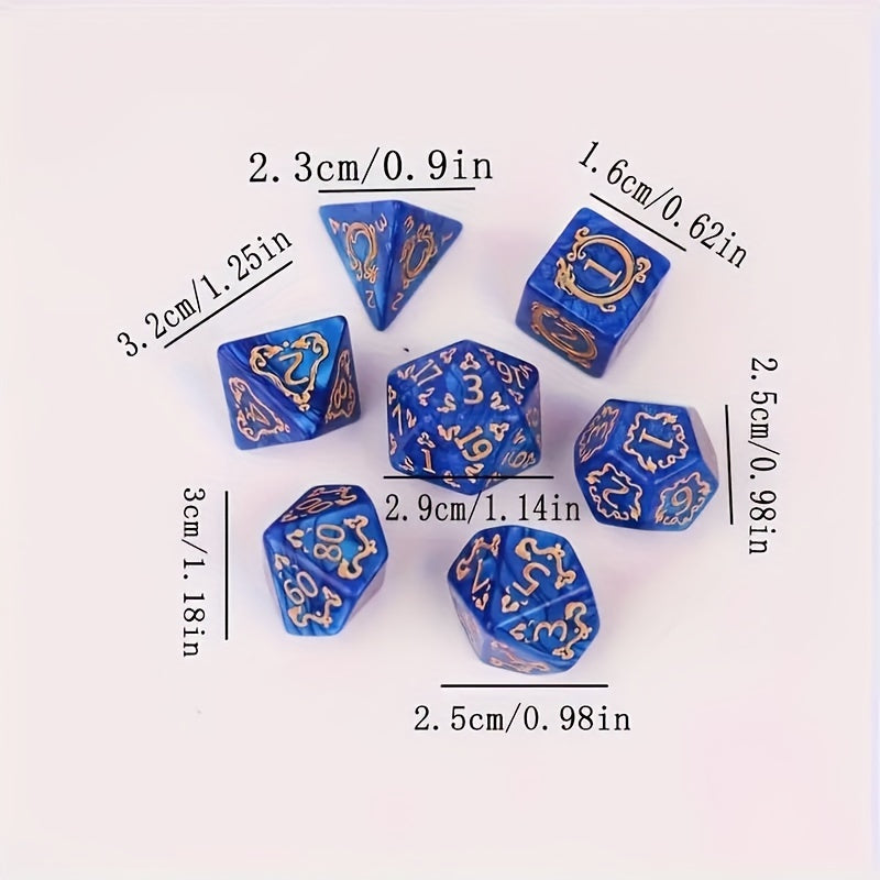 Polyhedral Dragon Pattern Dice Set for DND - Acrylic 7-Piece RPG Dice Set, Hexahedron Shape, Ideal for Role-Playing Luck-Based Games, Suitable for Ages 14+