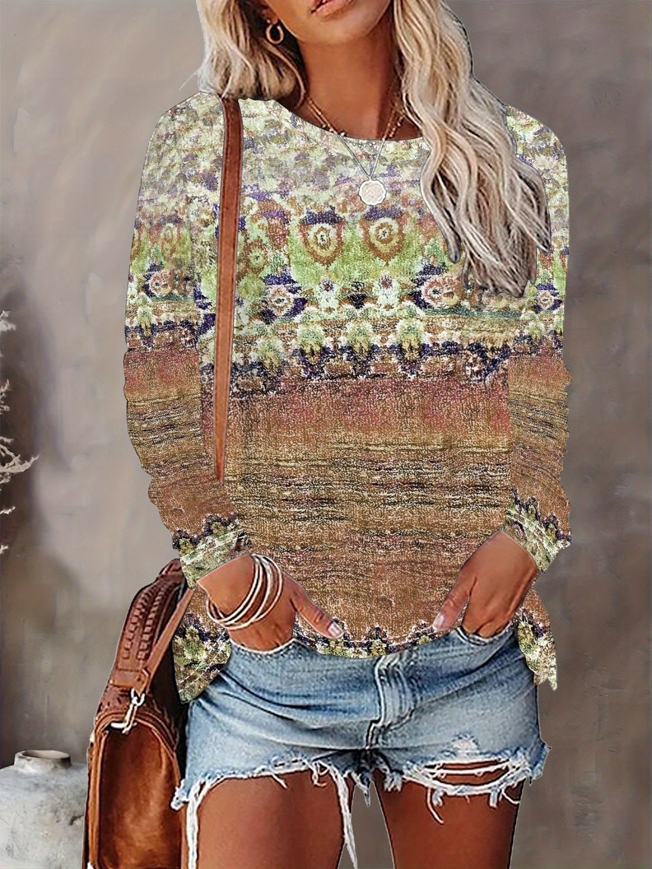 Women'S T-shirt Full Body Print - Comfortable Short Sleeved Round Neck - Perfect Choice for Spring and Autumn Casual Wear