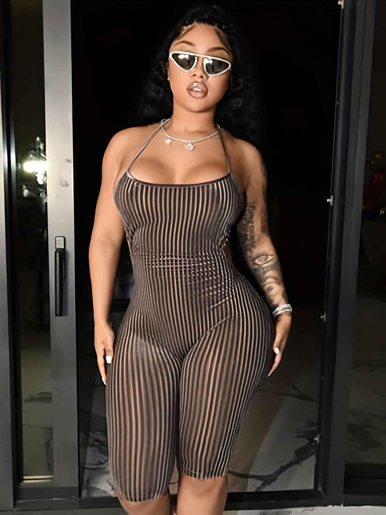 Sexy Velvet Halter Romper for Women - Backless Tie-Up Jumpsuit with Ribbed Texture, Machine Washable, Green, Perfect for Spring/Summer Parties, Plus Rompers And Jumpsuits - Pedlar's Attic