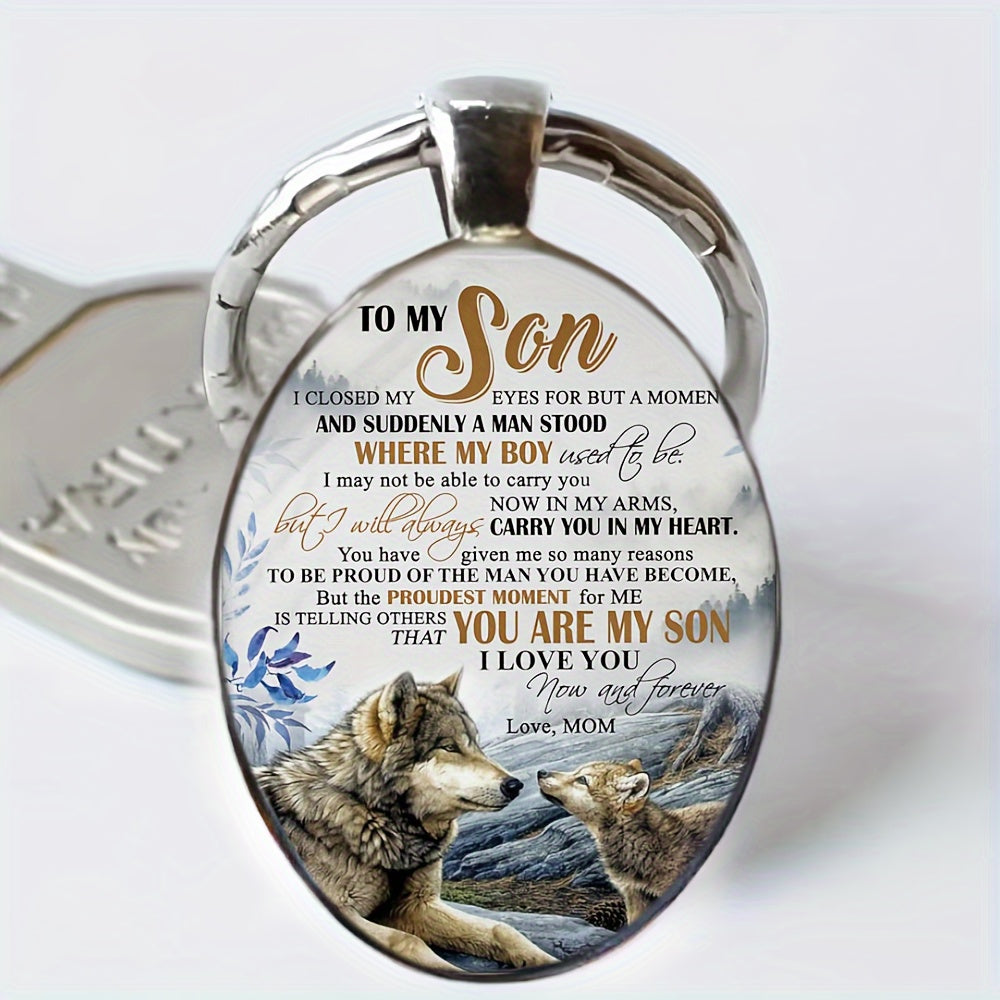 Fashionable Punk Style Blessing Wolf Pattern Transparent Keychain For Men, Perfect Gift For Son And Family