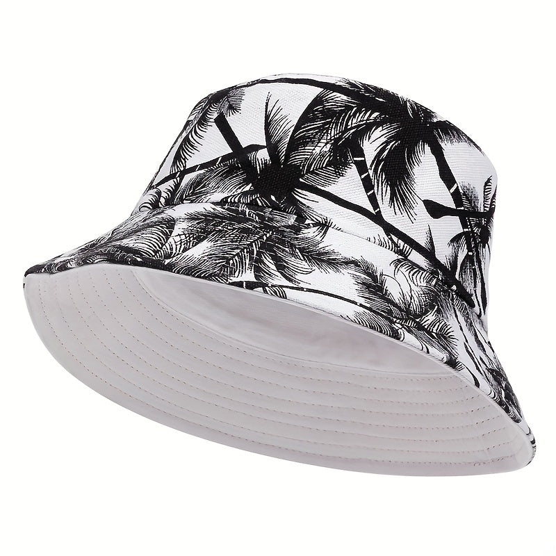 1pc Mens Fashionable Leaf Pattern Woven Polyester Bucket Hat - Non-Stretch, Classic Design, Perfect for Outdoor Activities - Durable and Comfortable