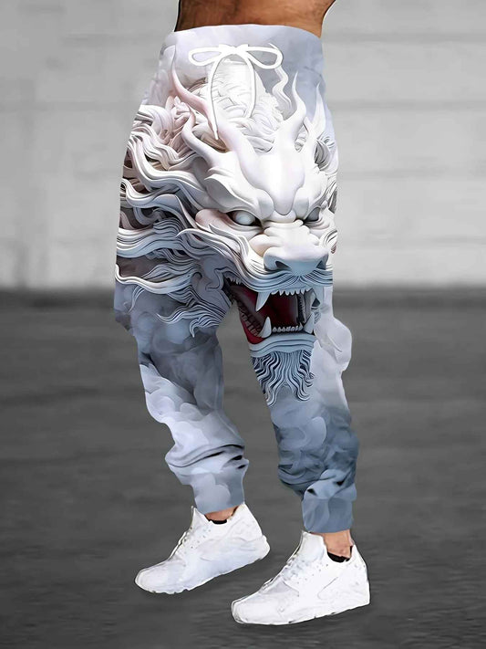 Mens Comfort Fit 3D Dragon Print Sweatpants - Elastic Waist, Pocketed, Slight Stretch, Machine Washable, Casual Streetwear Trousers for All Seasons - Pedlar's Attic