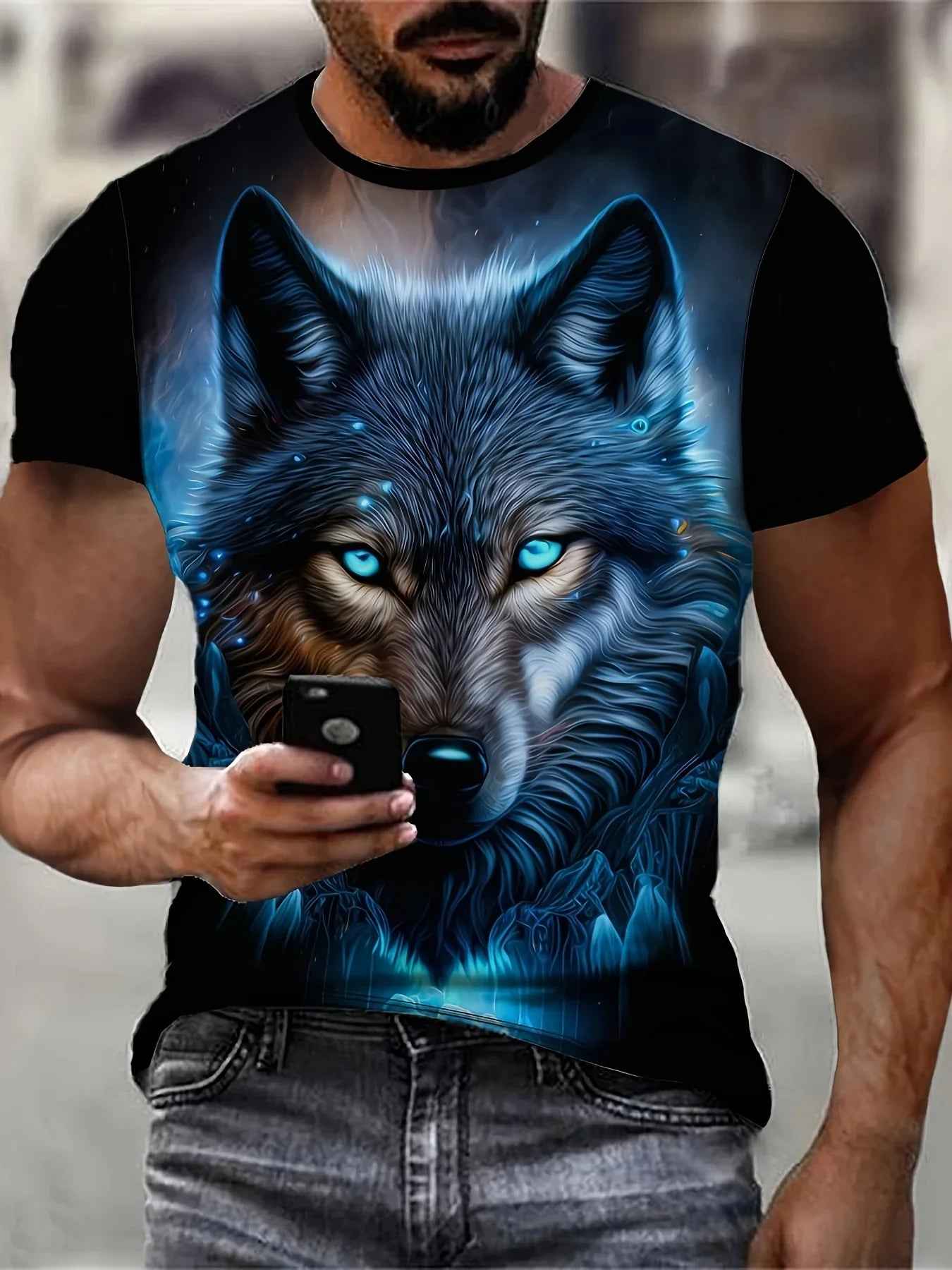 Wolf Graphic Print T-Shirt for Men - Casual Short Sleeve Crew Neck Tee with Comfortable Fit - Perfect for Outdoor Activities and Everyday Wear - Pedlar's Attic