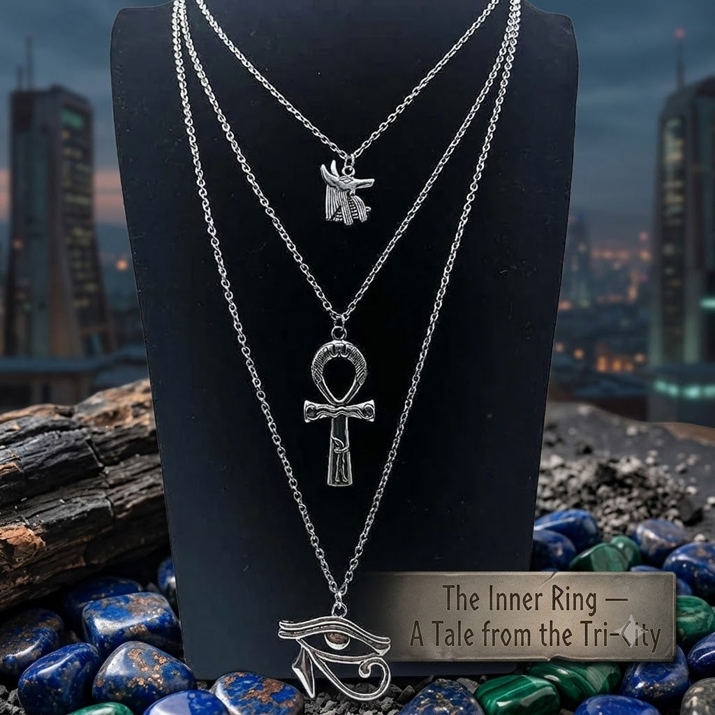 The Inner Ring — Tri-City Eye of Horus & Ankh Layered Pendant Necklace | Ashen Plains | Pedlar's Attic